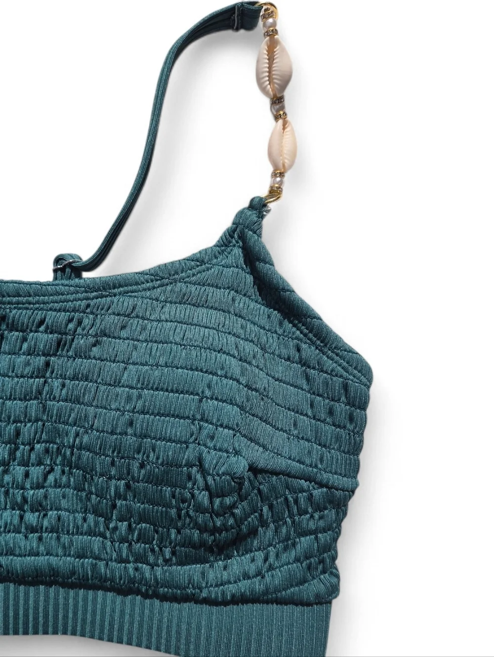 High-Waist Textured Bikini Set - Emerald Green With Seashell Detail - Picture 4 of 4